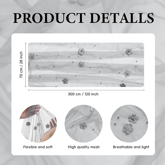 Artoid Mode Gray Flower Pearl Gray Gauze Table Runner 10FT, Seasonal Sheer Dining Holiday Wedding Birthday Baby Shower Table Decor for Home Party