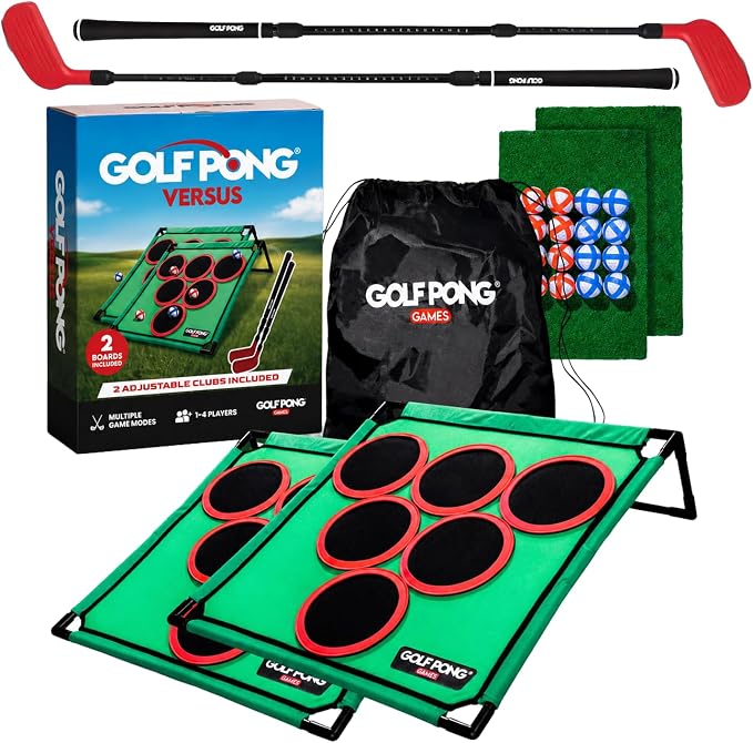Golf Pong Game Set, Jumbo Backyard Lawn Game, Portable Indoor-Outdoor Chipping Golf Gift for Men, Women & Family Versus Plus Club