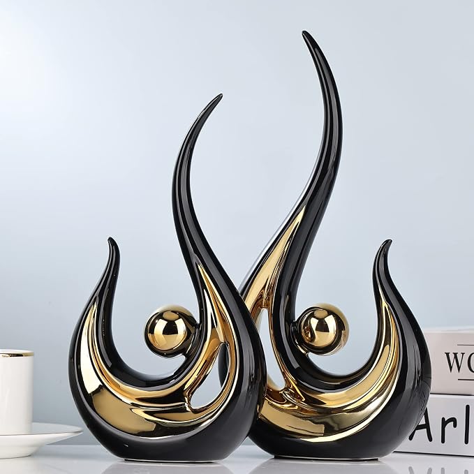 XMGZQ 2pcs Black and Gold Modern Abstract Art Statue Table Decoration,Elegantes Ceramic Statue for Home Décor Accent,Mantel,Bookshelf,Centerpiece Table Decorations for Dining Room,adornos para sala