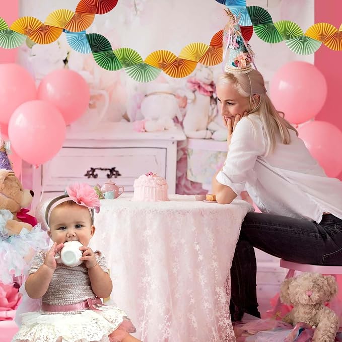 Rainbow Fan Garland Party Decorations - 4 Pack Paper Chain Garland Colorful Party Decorations for Birthday Wedding Bridal Shower Bachelorette Baby Shower