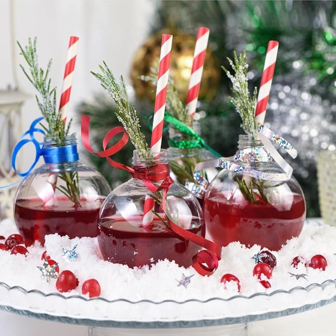 ALINK 100 Red Straws, Biodegradable Red and White Striped Paper Straws for Party, Events, Crafts, Brithday, Baby Bridal Shower, Christmas Decoration Supplies