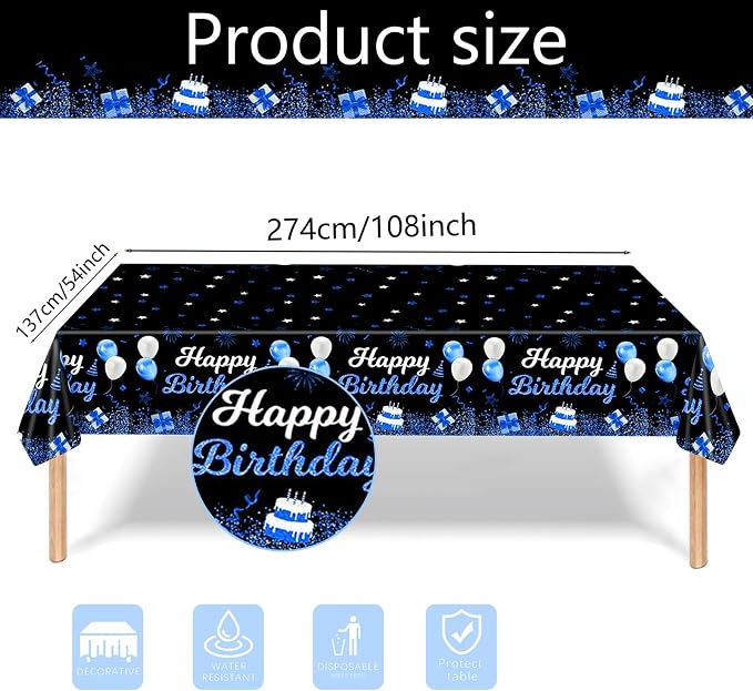 219Pcs Navy Blue Birthday Party Supplies Happy Birthday Party Decorations for Men Boys Blue Plates Napkins Cups Tableware Set Banner Tablecloth Confetti Balloons, Serves 24