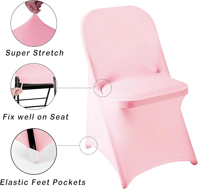 36 PCS Waterproof Stretch Spandex Folding Chair Covers, Dining Room Chair Slipcovers Protector for Wedding, Banquet, Party, Holidays, Celebration and Decoration（Pink）