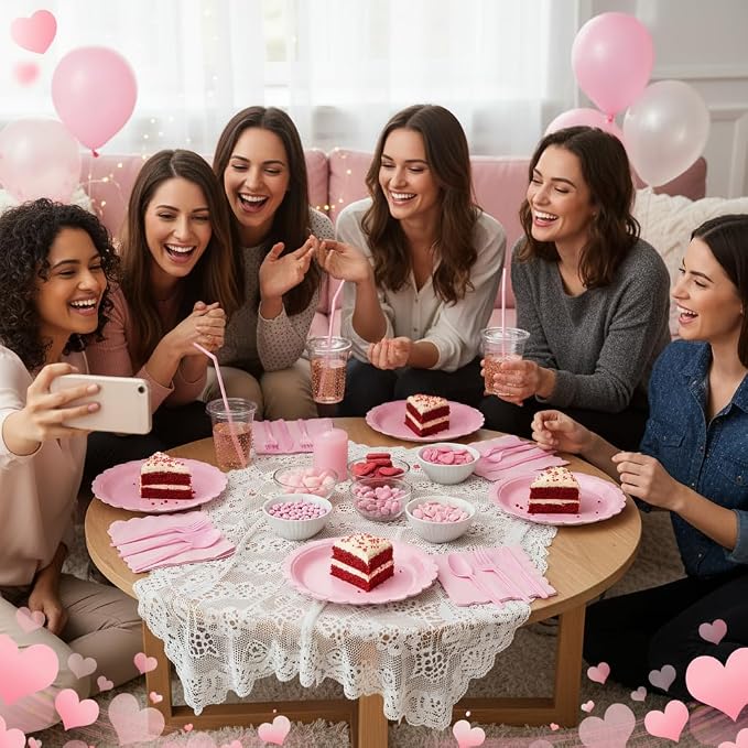 175 Pcs Pink Plates and Napkins, 25 Set Scalloped Pink Dinnerware | Light Pink Party Decor Include 9" Paper Plates, 7" Dessert Plates, 6.5 Inch Napkins for Girls Birthday, Bridal Baby Shower
