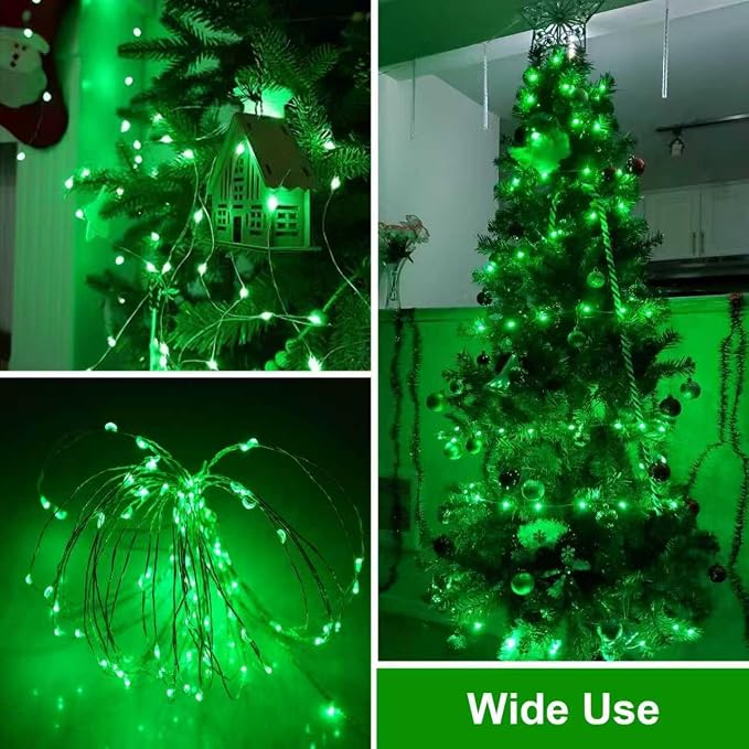 QITONG 4 Pack Solar Fairy Lights, Each 33ft 100 LED Green Halloween String Light Outdoor Waterproof, 8 Modes Silver Wire Christmas Twinkle Mini Lights