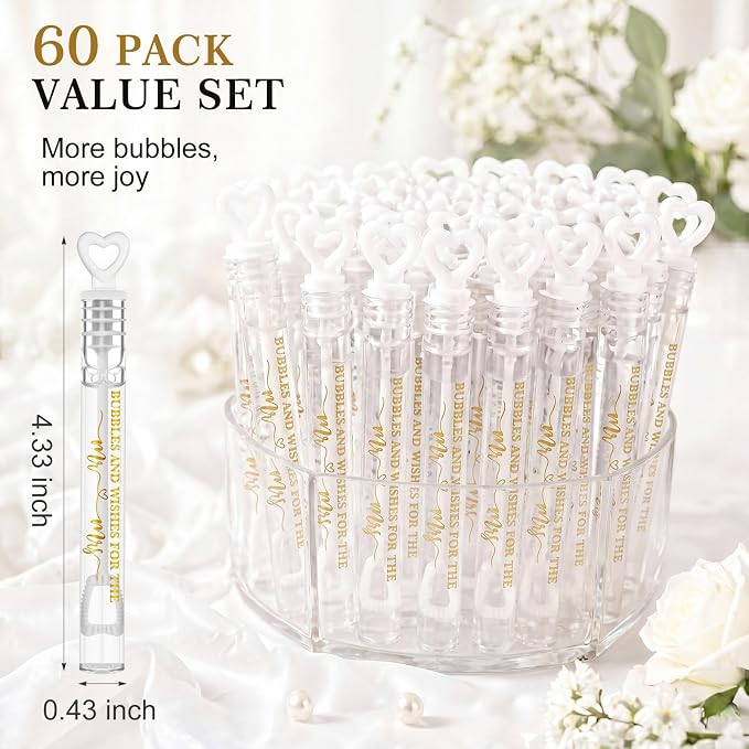 Hollowfly 120 Count Wedding Mini Bubble Wands for a Wedding Bulk Gold Love White Heart Bubble for Guests Send Off Wand Adults Bridal Exit Shower Party Supplies Valentine Anniversaries Celebration