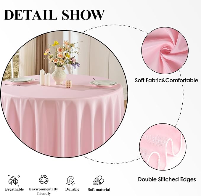 Round Tablecloth 2 Pack 108 Inch Pink Tablecloths Washable Decorative Linen Polyester Table Clothes Cover for Dining Table Banquets Buffet Parties and Wedding