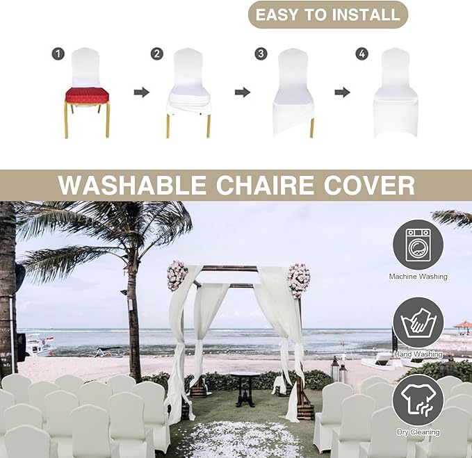 50 PCS Banquet Chair Covers for Wedding Universal Polyester Spandex Chair Cover Stretch Slipcovers for Party Dining Flat-Front Chair (Ivory)