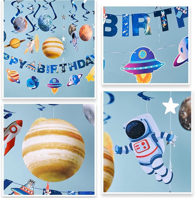 Pre-strung Space Themed Party Decorations, Space Birthday Decorations, Solar System Decorations, Outer Space Party Decorations, Happy 1st Birthday Banner