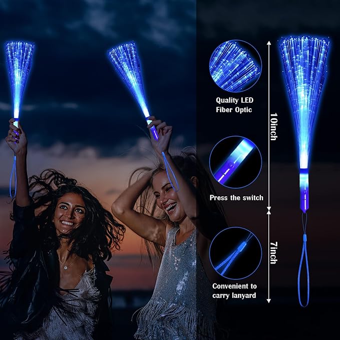 72 Pack Blue Fiber Optic Wands Glow Fiber Wands Bulk LED Light Up Wands with 3 Flashing Modes LED Flashing Sticks for July 4th Halloween Christmas Wedding Birthday Carnival Bachelor Party