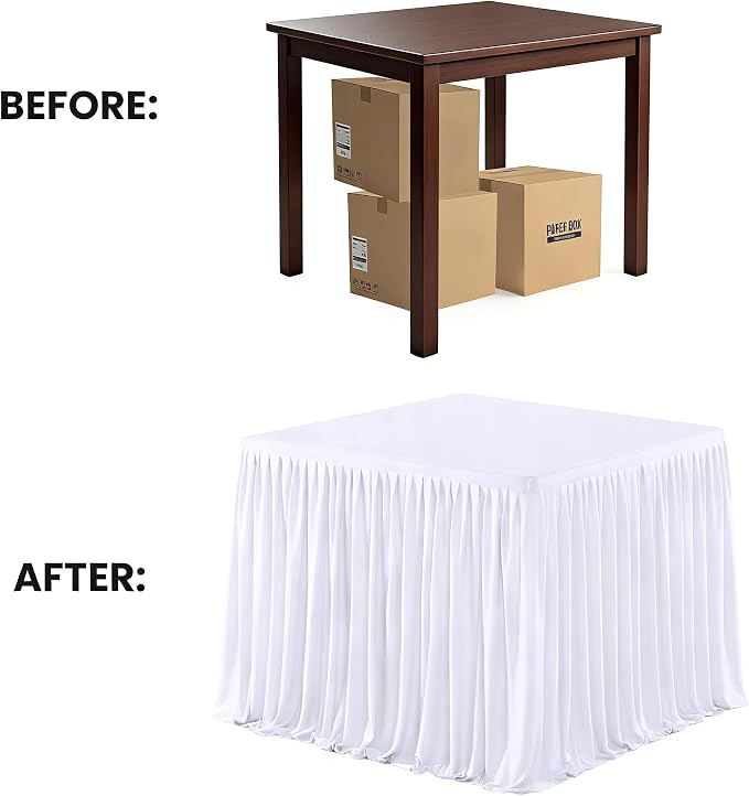 Wish Care 2 Pack White Square Table Clothes for 34 x 34 inch Tables, Polyester Fitted Tablecloths Stretch Table Cover for Wedding, Birthday, Parties, Trade Show, Craft Show