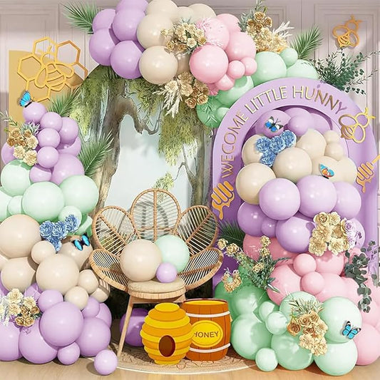 Butterfly Balloon Arch Kit - 123Pcs Butterfly Birthday Decorations with Pastel Purple Indigo Blue Pink White Sand Balloons for Girls Women Baby Shower Theme Birthday Party Wedding Supplies