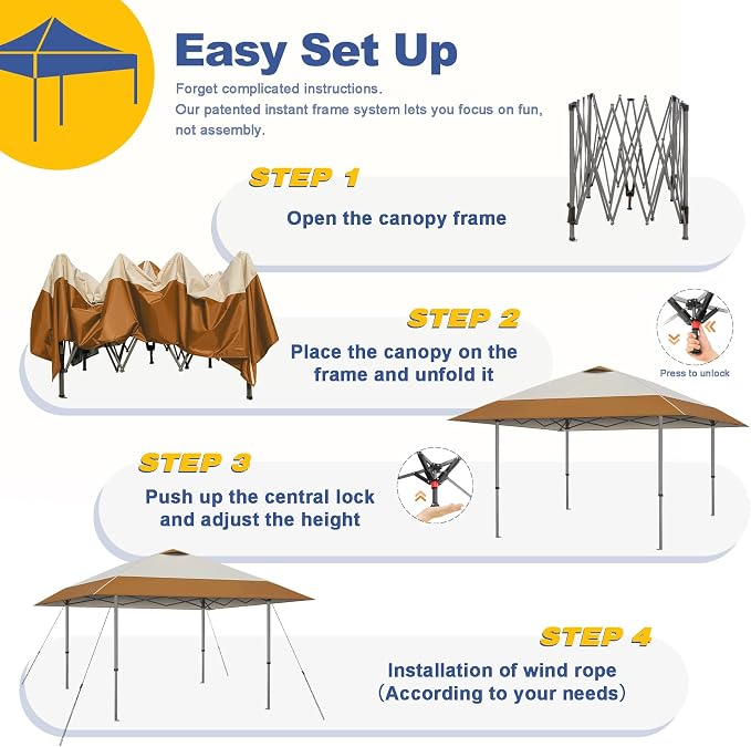 Explore Land 13x13 Pop Up Canopy with One Push Setup Heavy Duty Outdoor Sun Shade Tent for Beach,Camping,Events,Parties(Beige & Brown)