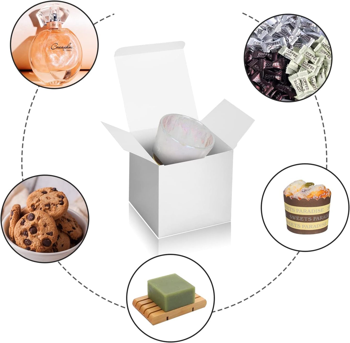 50 Pack Small Favor Boxes, 4x4x4 Silver Paper Gift Boxes with Lids for Presents, Crafting, Cupcake, Candy, Wedding Party, Bridal Shower, Baby Shower Favors