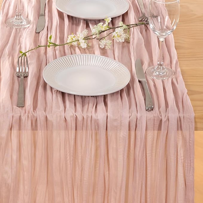 MLMC 3 Pack Pink Table Runner Dusty Pink Cheesecloth Table Runner 10ft Rustic Gauze Cheese Cloth Centerpiece Decor 35x120 Inches for Mothers' Day Wedding Bridal Baby Shower Birthday Party Decor