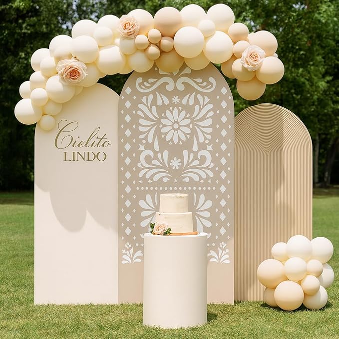 Set of 3 Arch Backdrop Cover Cielito Lindo Baby Shower Spandex Arch Fabric Cover for Mexican Bridal Wedding Birthday Party Decoration (6FT 6.6FT 7.2FT,Beige)