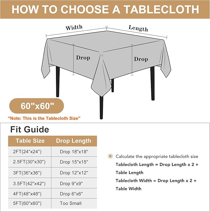 sancua Square Tablecloth - 60 x 60 Inch - Stain and Wrinkle Resistant Washable Polyester Table Cloth, Decorative Fabric Table Cover for Dining Tables, Buffet Parties and Christmas, Hunter Green