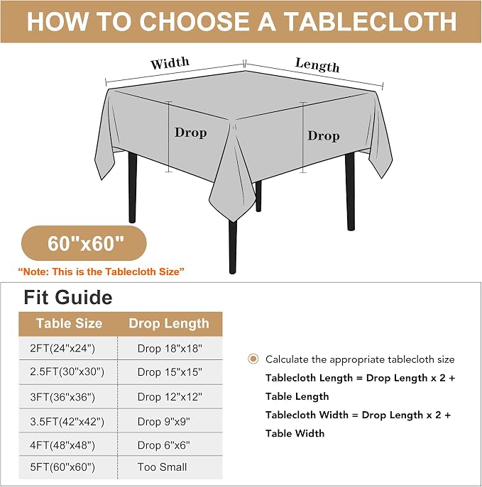 sancua Rectangle Tablecloth - 60 x 60 Inch - Stain and Wrinkle Resistant Washable Polyester Table Cloth, Decorative Fabric Table Cover for Dining Tables, Buffet Parties and Camping, Gold