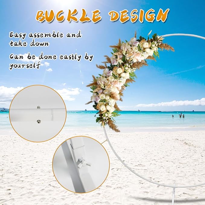 Round Backdrop Stand Circle Arch, 6.5ft White Metal Balloon Arch Kit for Party Decoration Wedding Arch Flower Ring Stand