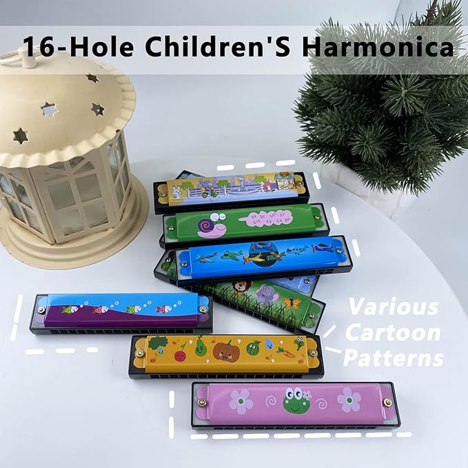 24 Pack Kids Harmonicas Birthday Party Favors - Colorful Cartoon Music Toys for Boys Girls Age 3-12, Goodie Bag Stuffers
