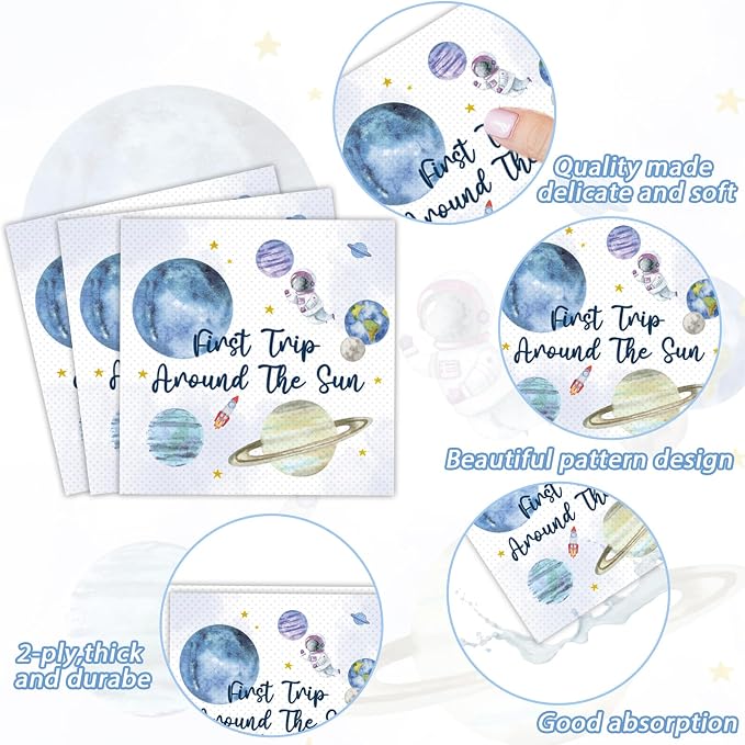 98 PCS First Trip Around The Sun Birthday Party Tableware Set Outer Space Themed Decorations 1st Space Birthday Dinner Paper Plates Boho Solar System Tablecloth Napkins Forks Sun Theme Party Supplies