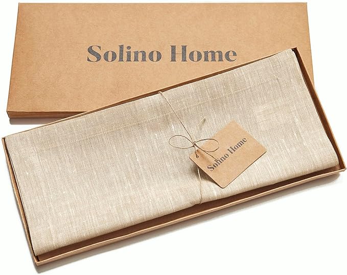 Solino Home Linen Table Runner 72 Inches Long - Athena, 100% Pure Linen Champagne Beige 14 x 72 Inch Table Runner for Dining, Spring, Summer, Mothers Day