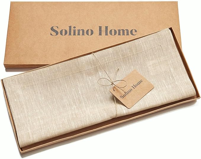 Solino Home Linen Short Table Runner 36 Inches - Athena, 100% Pure Linen Champagne Beige Table Runner 14 x 36 Inch Ideal for Dresser and Coffee Tables - Spring, Summer, Mothers Day