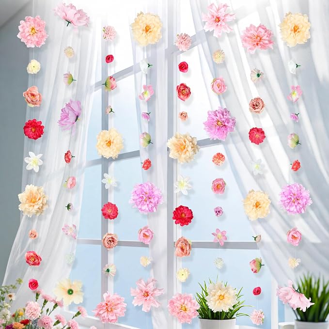K KUMEED 12 PCS Artificial Flowers Hanging Decorations,11.5FT Spring Flower Garland with Hooks Hanging Flowers for Decoration for Wedding Party Background Birthday Baby Shower Home