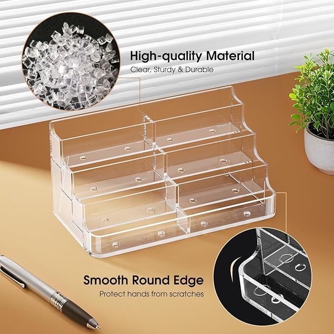 MaxGear 2 Pack Acrylic Business Card Holder for Desk, Clear Desktop Business Card Display Stand with 8 Pockets, 4-Tier Freestanding Card Organizer for Office, Reception, Countertop