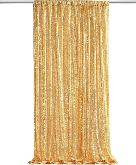 Gold Sequin Backdrop Curtains-1 Panel 3FTx8FT Gold Backdrop for Wedding, Glitter Party Decorations Background Drapes for Birthday Party Anniversary Graduation Photo Booth Decor