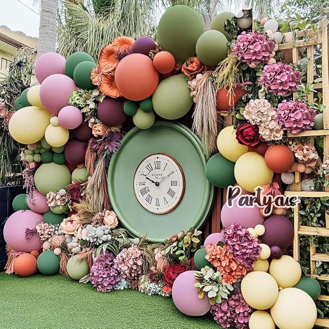 Dusty Pink Green Yellow Balloon Garland - Double Stuffed Sage Olive Green Mauve Matte Pastel Plum Balloon Arch Kit for Baby Shower Birthday Floral Enchanted Forest Valentines Party Decoration