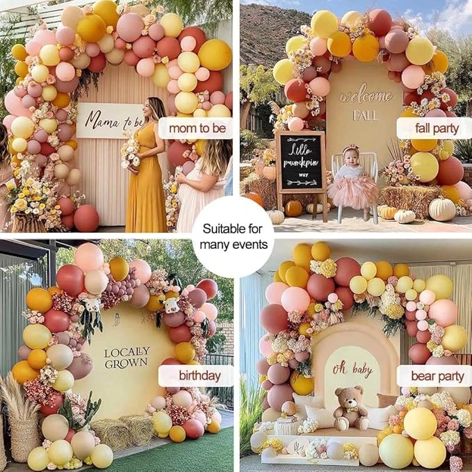 Dusty Pink Yellow Balloon Arch Kit Double Stuffed, Mauve Pink Mustard Light Yellow White Sand Balloon Garland for Baby Shower Birthday Bee Groovy Boho Rainbow Sunshine Party Decoration