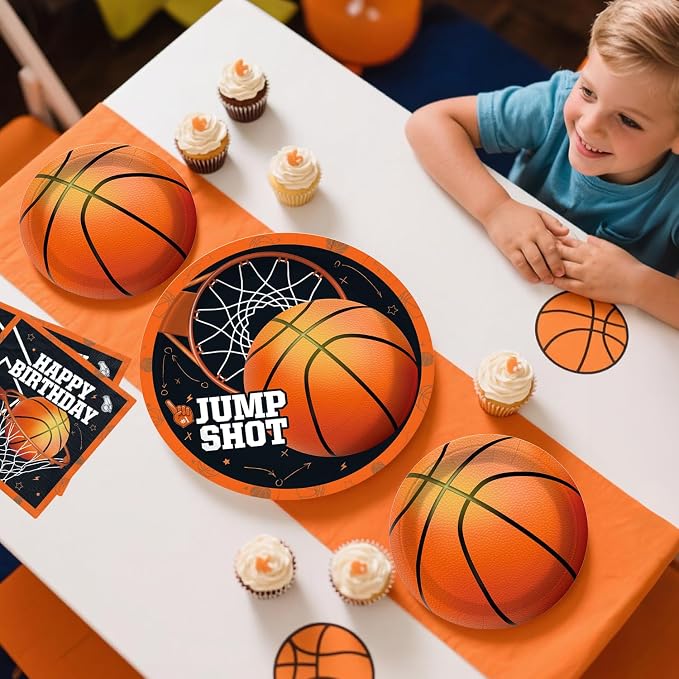 241pcs Basketball Party Decorations, All-in-one Party Set with 20 Serves Disposable Plates, Banner, 2 Tablecloths, Backdrop for Basketball Birthday Party Decorations