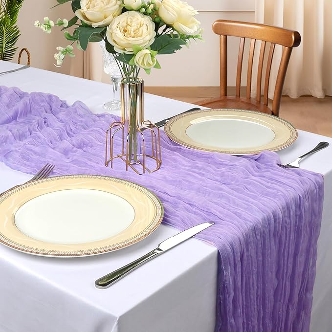 12 Pack 10FT Lavender Purple Cheesecloth Table Runner 120 Inch Gauze Rustic Boho Spring Cheese Cloth Table Runner Sheer Fabric Decorations for Holiday Party Wedding Banquet Bridal Baby Shower Décor