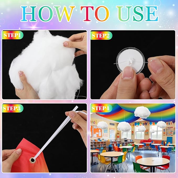 9 Pcs Rainbow Party Ceiling Decorations Kit Include 12 x 2 ft Rainbow Fluorescent Light Covers 6 Packs 3D Cloud Props Hanging Decor for Classroom Birthday Nursery Daycare Decor