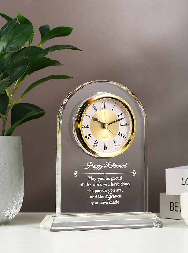 Crystal Retirement Alarm Clock Gifts for Men Women, Happy Retirement Plaque for Coworkers, Boss, Going Away Gift for Retired Friends, Farewell Goodbye Presents for Doctors Nurses Teacher