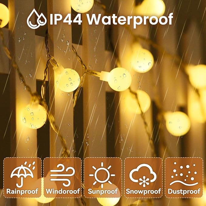 Dailyart Globe String Lights, 120LED 68FT Waterproof Fairy Lights Plug in 8 Modes with Remote Control, Brightness Adjustable &Timing String Lights Indoor Outdoor, Fairy Lights for Bedroom, Warm White