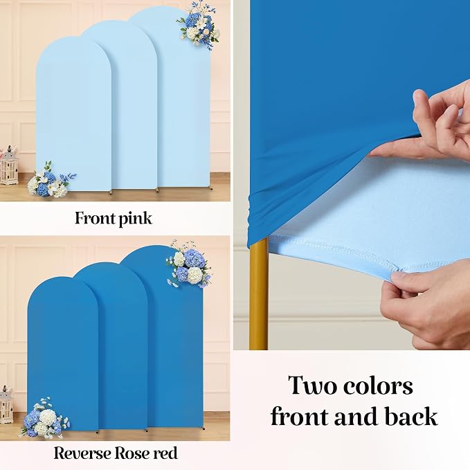 Wedding Arch Backdrop Cover Set of 3, Blue and Dark Blue Double Color Arch Stand Cover, 6FT, 5FT, 4FT Spandex Fitted Arch Cover for Wedding Baby Shower Party Banquet Photography Background Decoration