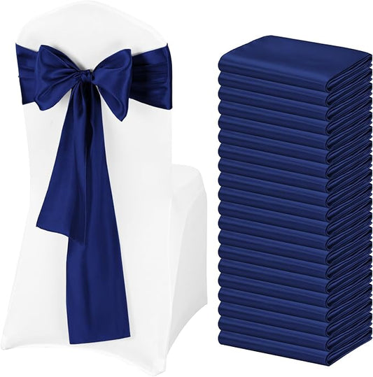Pesonlook 60 PCS Navy Blue Satin Chair Sashes Bows Satin Chair Sashes Universal Chair Cover for Wedding Reception Restaurant Event Decoration Banquet,Party,Hotel Event Decorations (7 x 108 inch)