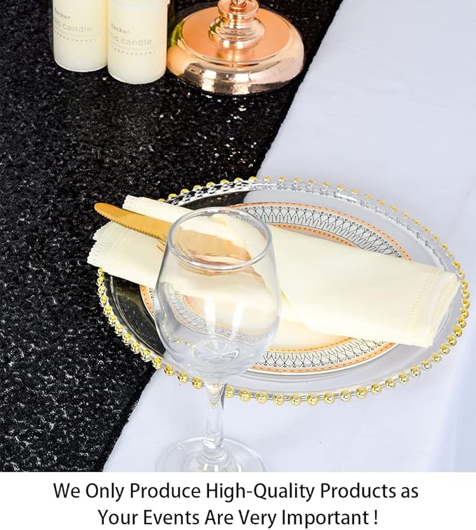 ShinyBeauty Black Sequin Table Runners Pack of 2 - 12x108-Inch Glitter Halloween Party Wedding Table Runner for Reception - 108 Inches Long