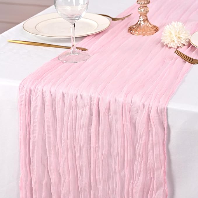 24 Pack Pink Table Runner 10Ft Cheesecloth Table Runner Rustic Gauze Table Runners Romantic Long Sheer Fabric Cheese Cloth Table Runners for Wedding Party Bridal Baby Shower