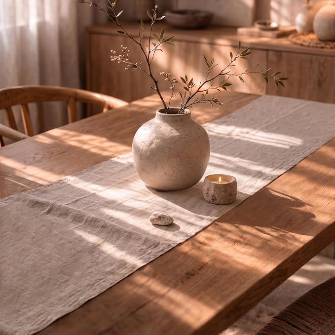 Solino Home Linen Table Runner 60 Inches - 100% Pure Linen Light Natural Table Runner 14 x 60 Inch Ideal for Dresser and Coffee Tables - Spring, Summer, Mothers Day - Diana Medium Weight