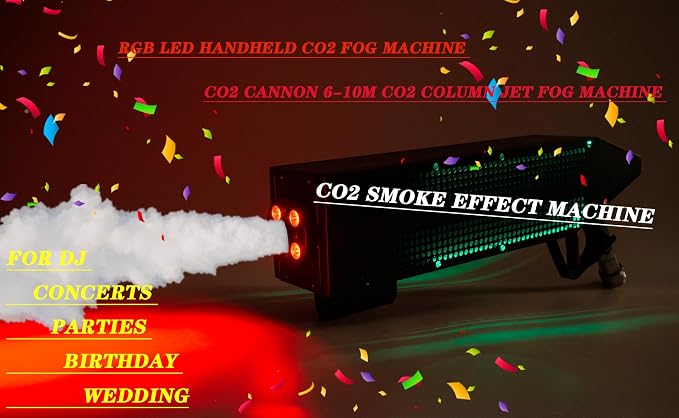 Stage LED CO2 Jet Machine Handheld Stage Effect Smoke Machine CO2 Fog Machine with RGB Lights Cannon for Nightclub Wedding Party Dj Concert Live Party Stage Special Effect