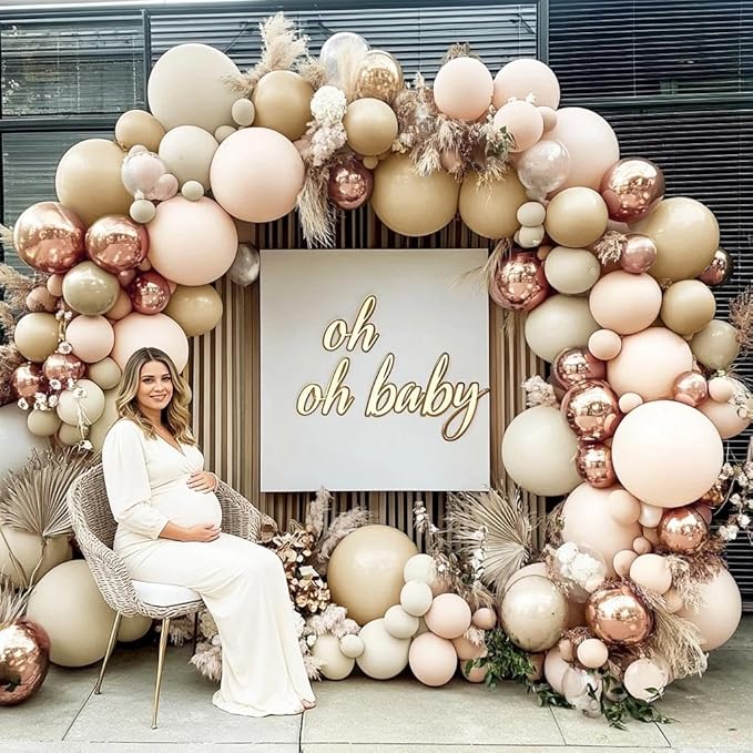 Blush Beige Gold Balloon Arch Kit Double Stuffed White Sand Nude Balloon Garland Neutral Cream Apricot Balloons for Birthday Baby Shower Bridal Shower Boho Wedding Gender Reveal Party Decor