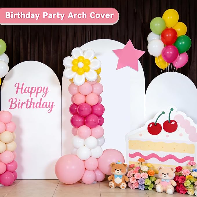 Hemmotop White Arch Cover Set of 3-6ft/ 5ft/ 4ft Arch Covers Stretchy Backdrop, 3-Piece Spandex Arched Stand Background Covers for Baby Shower Birthday Party