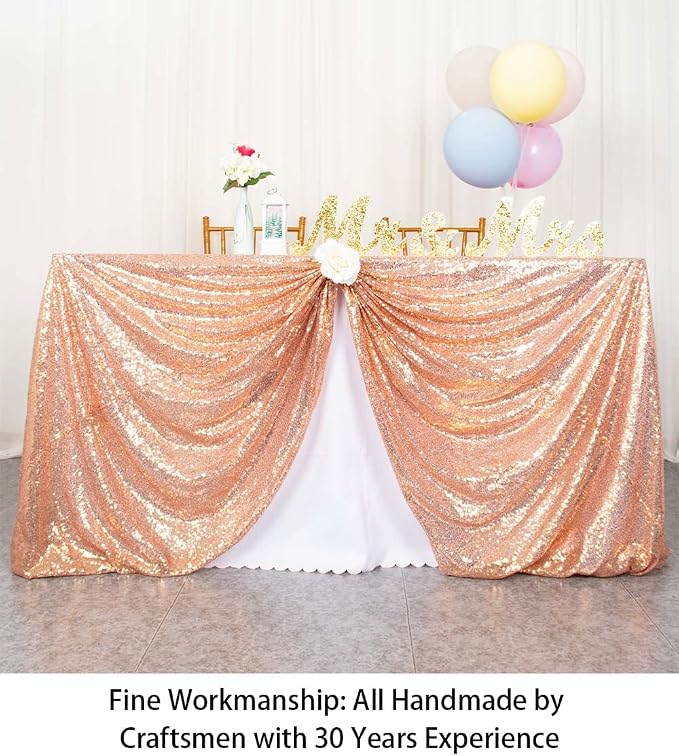 ShiDianYi Rose Gold Sequin Tablecloth 90x156-Inch Rectangle Tablecloths for 8FT Tables Rectangular Golden Table Cloths for Parties Sequins Fabric Overlay Wedding Holiday Decor