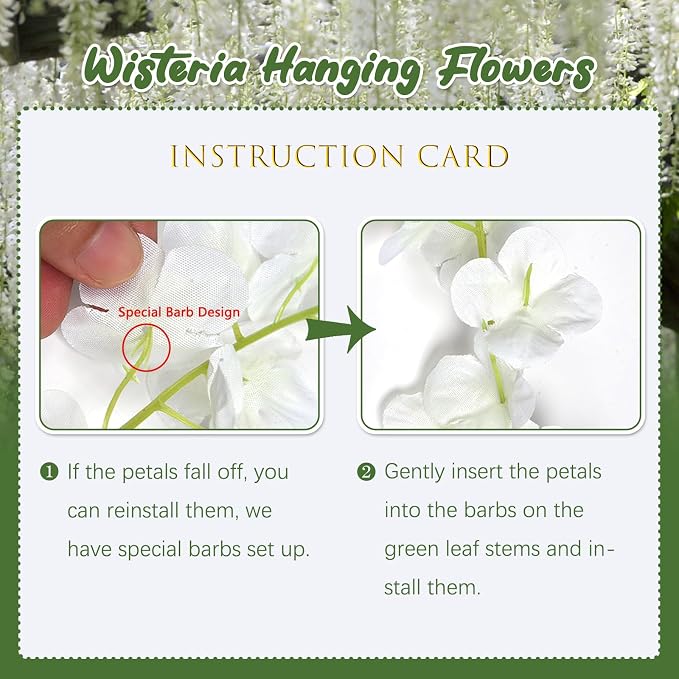 5 Pack White Wisteria Hanging Flowers, 3.44 Ft Fake Hanging Flowers, Artificial Wisteria Garland Vines for Wedding Room Backdrop Outdoor Patio Garden Decoration