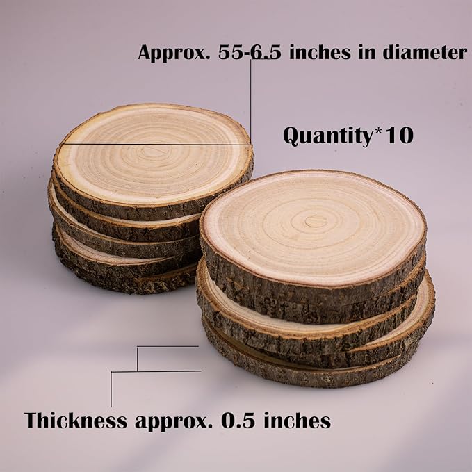 10pcs Wood Slices for Centerpieces 5.5-6.5 inches Wood Rounds for Tables Decor Rustic Wood Circles for DIY Crafts and Wedding Decor Round Wooden Discs Wood Slice Ornaments