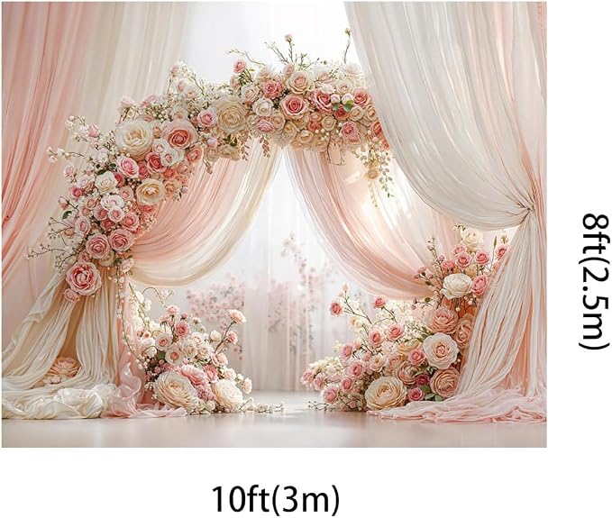Kate Wedding Backdrop Pink Floral Arch Photography Background 10x8ft Blush Pink and Ivory Curtain with Roses Flower Decor Backdrop for Bridal Shower Photo Booth Props Backdrop
