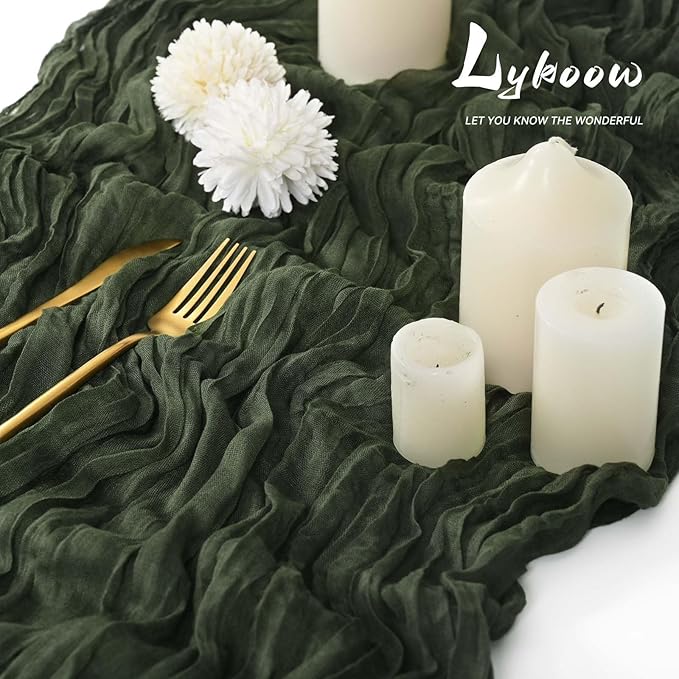 10 Packs Cheesecloth Table Runner Hunter Green, 10Ft x 35" Deep Green Rustic Gauze Boho Wedding Table Runner Decoration, Wedding Table Decor Table Cloth for Wedding Party Bridal Shower Table